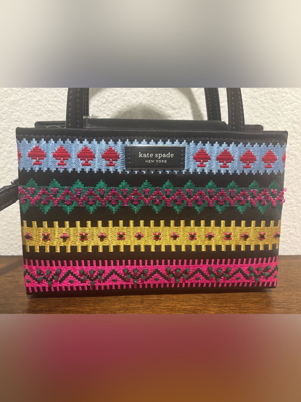 kate spade Mini Black Multi-Color Embroidered Crossbody - Picture 7 of 12